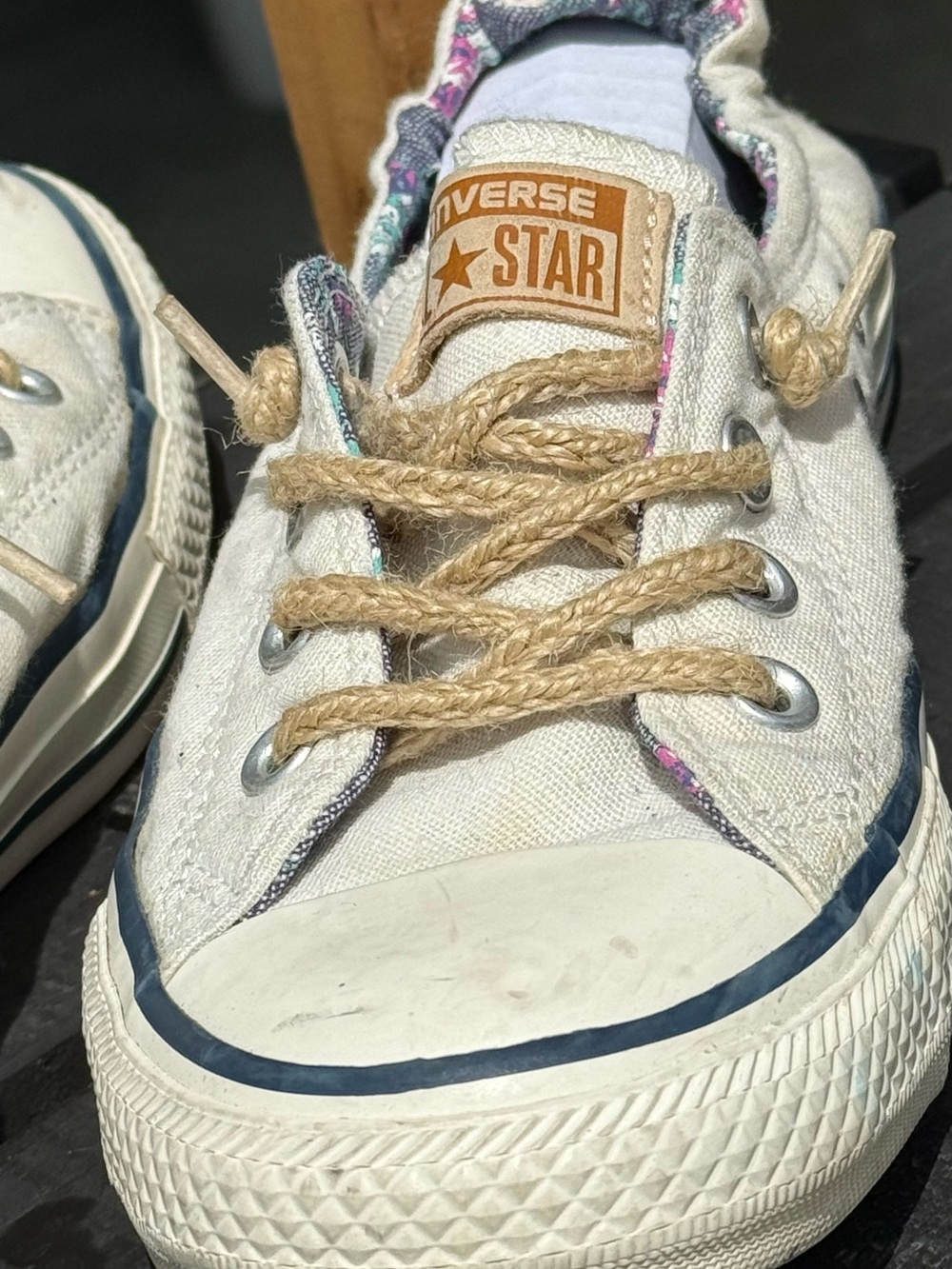 Converse Cream Canvas Low-Top Sneakers with Navy Trim